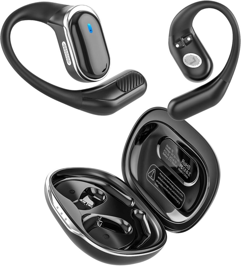 Wireless Earbuds, Open Ear Headphones, Bluetooth 5.3 Stereo Sound Ear Buds, Headset with LED Digital Display, 50Hrs Playtime for Sports and Workouts – Black